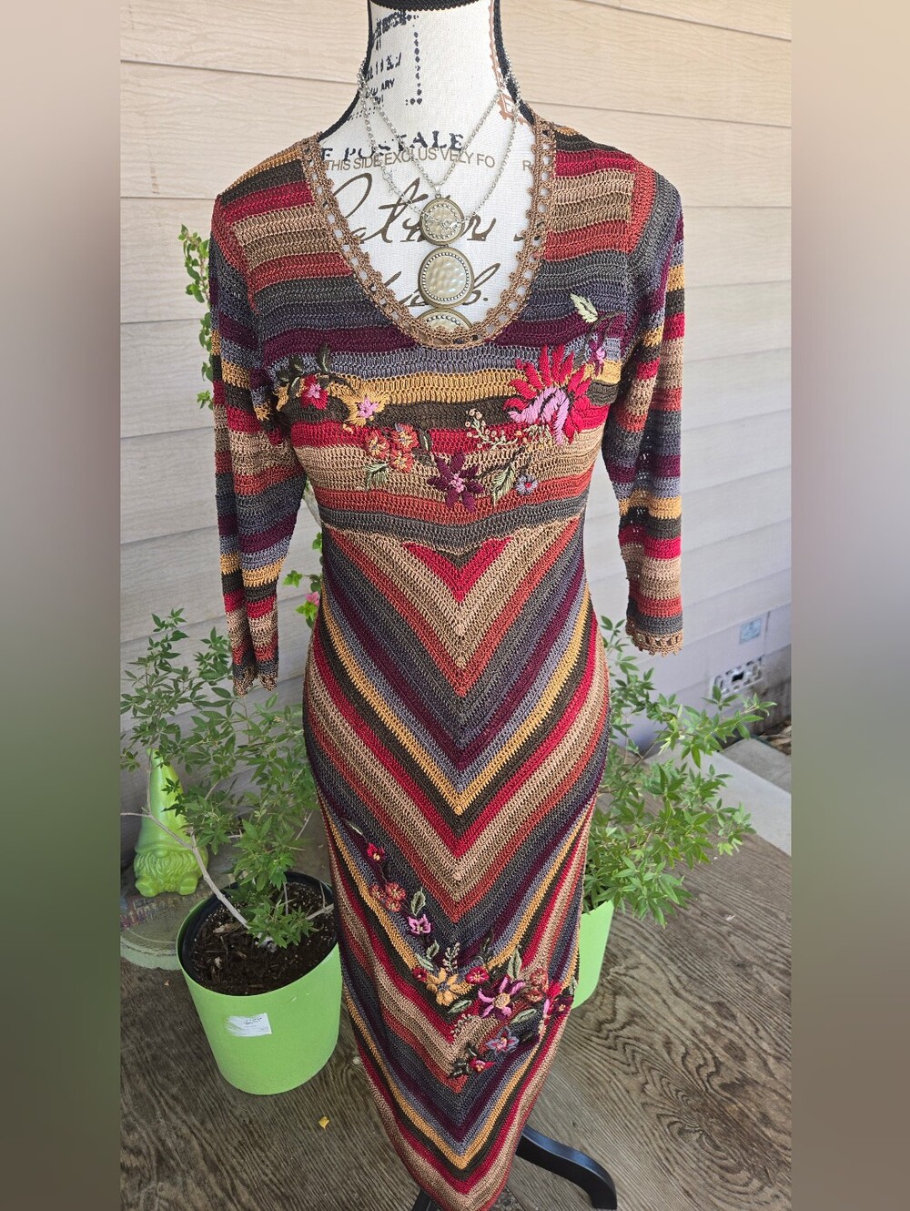 SUE WONG VINTAGE RARE!  Chevron Crochet Knit Column Dress. New No Tag!  Size M